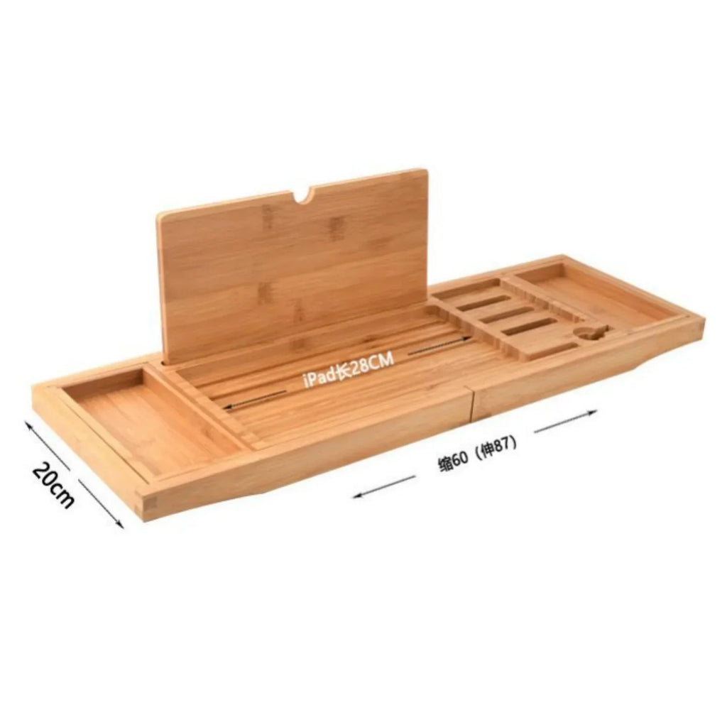Bathtub Caddy Tray Expandable to 105Cm with Bamboo Book Stand and Soap Tray,